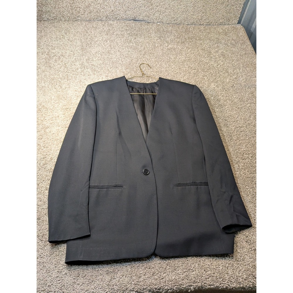 Mark Shale Freedberg AHF Collection Black Collarless Blazer Jacket Size 8 USA